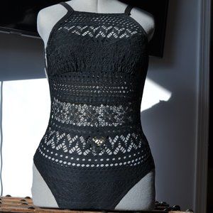 Robin Piccone Mesh One Piece Swimsuit Stretch black Sz 12